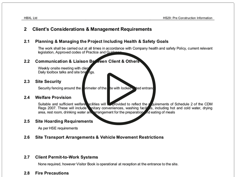 How to write Pre Construction Information using Health & Safety Xpert